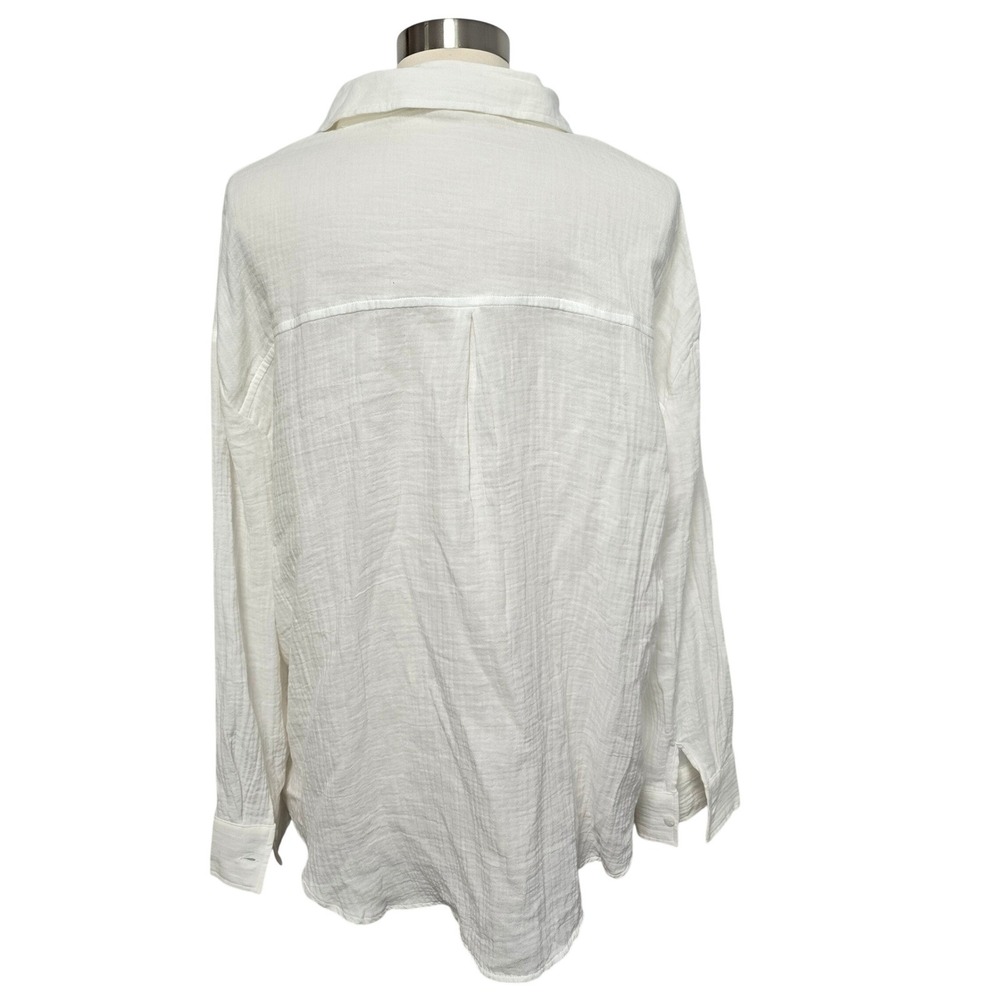 RSQ White 100% Cotton Button Down Shirt XL Pocket Top Beach Cover Up Resortwear - Picture 5 of 10